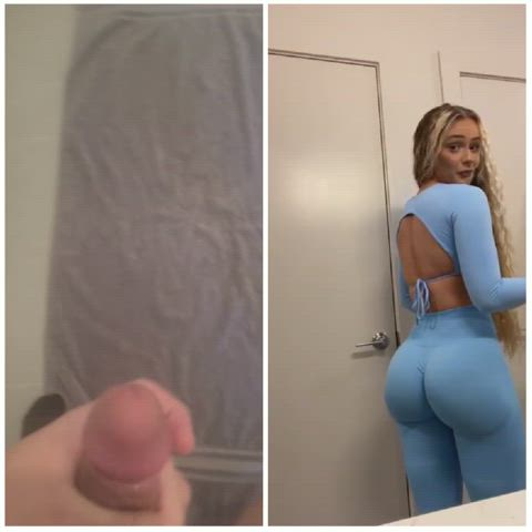 Pumping my cum cannon to huge asses in tight leggings and spraying everywhere for