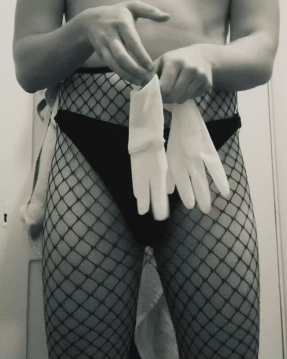 Fishnet Latex Gloves Sissy Stockings clip