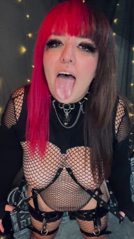 ahegao chubby drooling emo fishnet goth spit thick tongue fetish clip