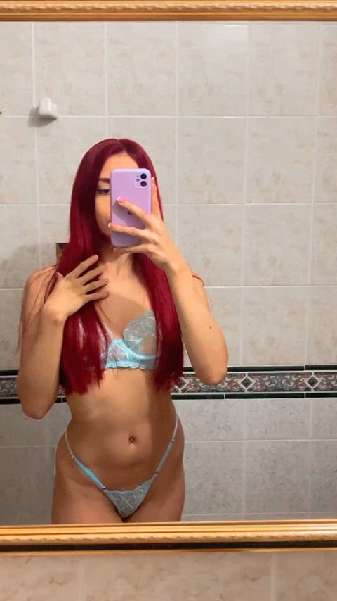 lingerie mirror red hair redhead skinny clip