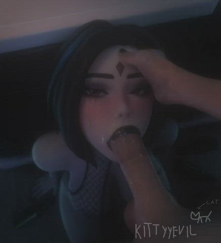 3d animation big tits blowjob fishnet goth lipstick raven clip