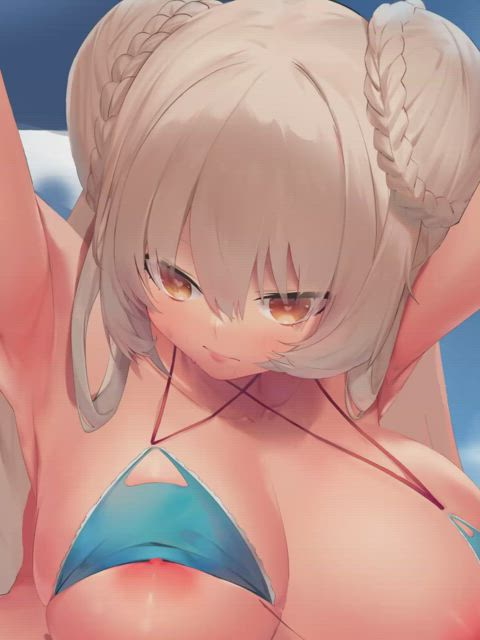 animation anime beach big tits bikini bouncing tits hentai pov riding clip