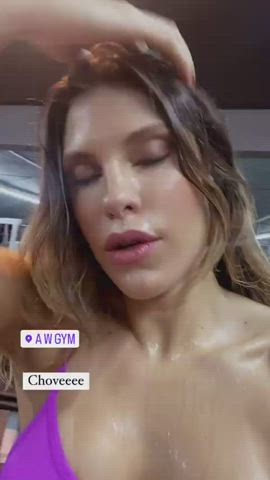 blonde boobs brazilian facial goddess green eyes gym tease wet clip
