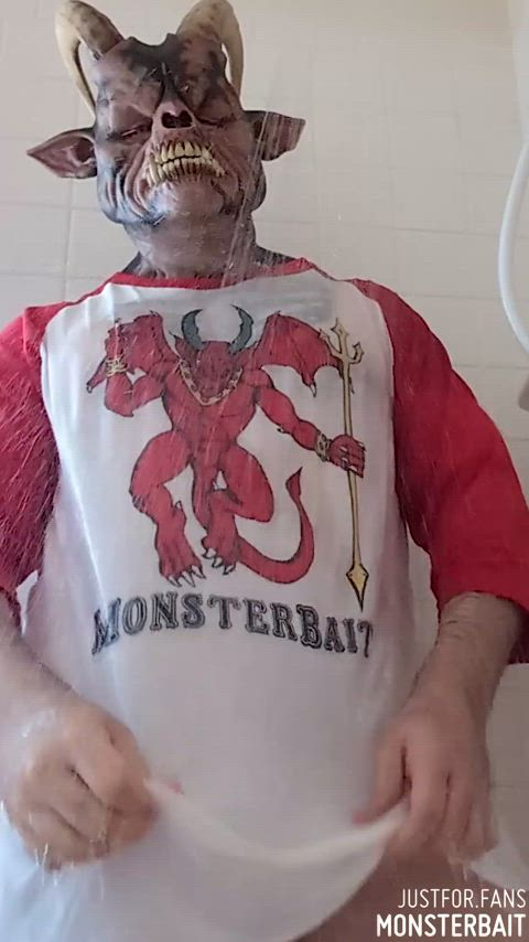 demon fetish gay halloween horror mask masturbating monster shower wet clip