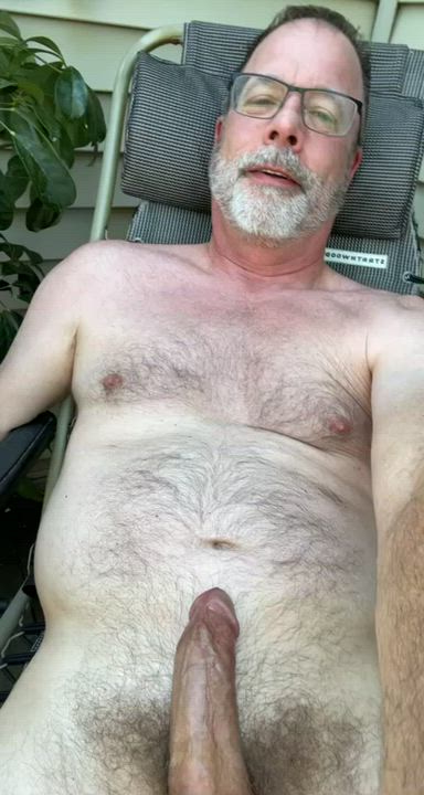 Daddy (59) laying on the patio - stroking