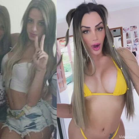 [Ts] Before and after turning into a Bimbo slut for guys to have fun with 💕