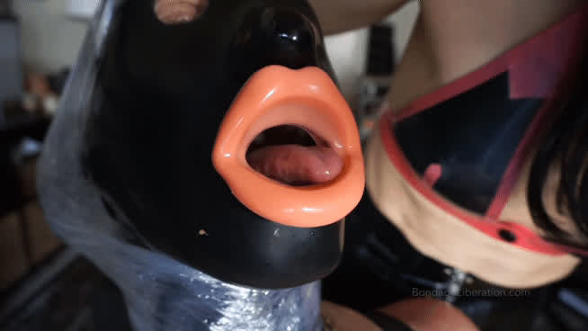 bondage femdom gag gagged latex long tongue rubber tongue tongue fetish r/pornstartongues