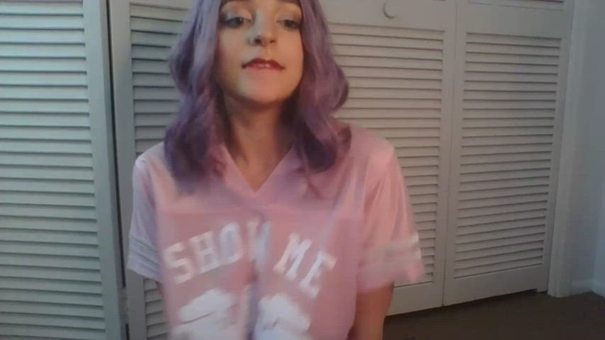 big tits braless camgirl pink sfw t-shirt thot clip