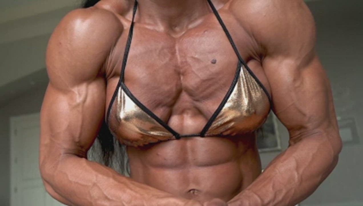 Bikini Bodybuilder Fake Tits Fitness Muscular Girl clip