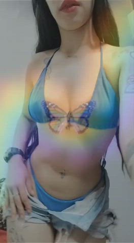 asian bikini blue cosplay curvy long hair strip tattoo clip