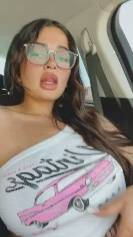 Big latina tits in the car