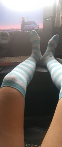 Do I look cute in blue socks? 🥺💖