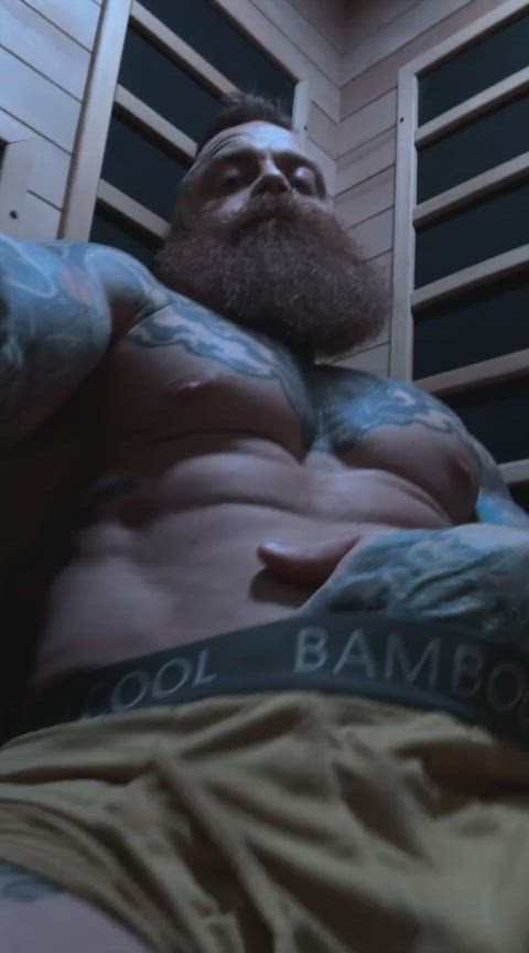 abs beard muscles nsfw outdoor solo tattoo clip