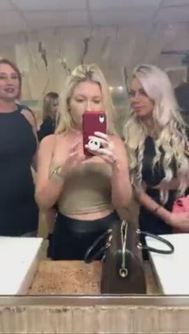 blonde boobs clothed selfie strip clip