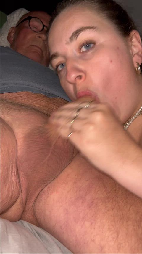 Danish Caroline (25) sucking Grandpa (72)