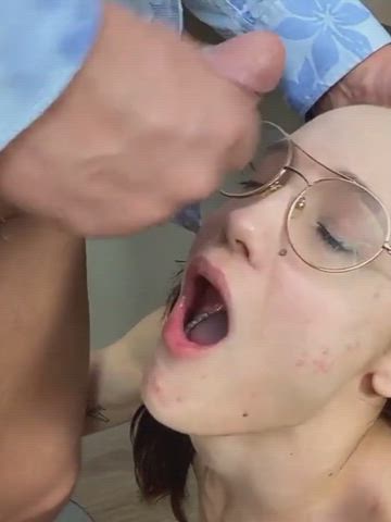 Office Slut gets her glasses covered