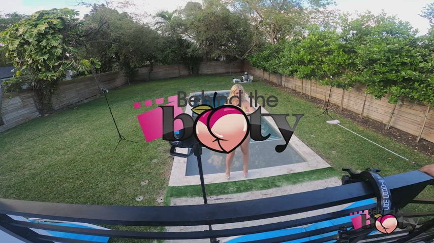 behind the scenes big ass blonde milf oil oiled pawg pool clip