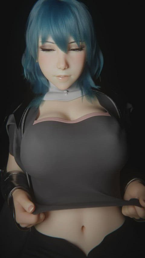 3d animation big tits blue eyes clothed eye contact reveal solo vertical blue hair