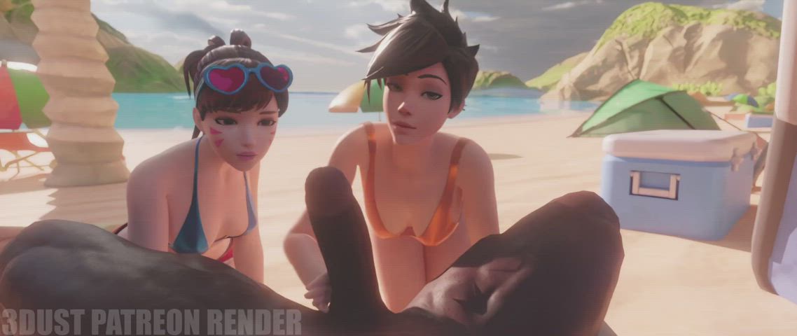 animation beach big tits blowjob ffm overwatch public clip