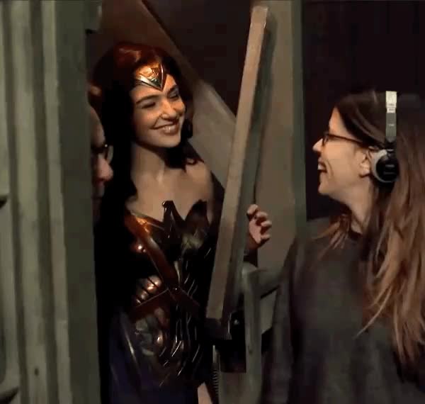Patty Jenkins busting Gal Gadot servicing a crew member behind a set in between filming