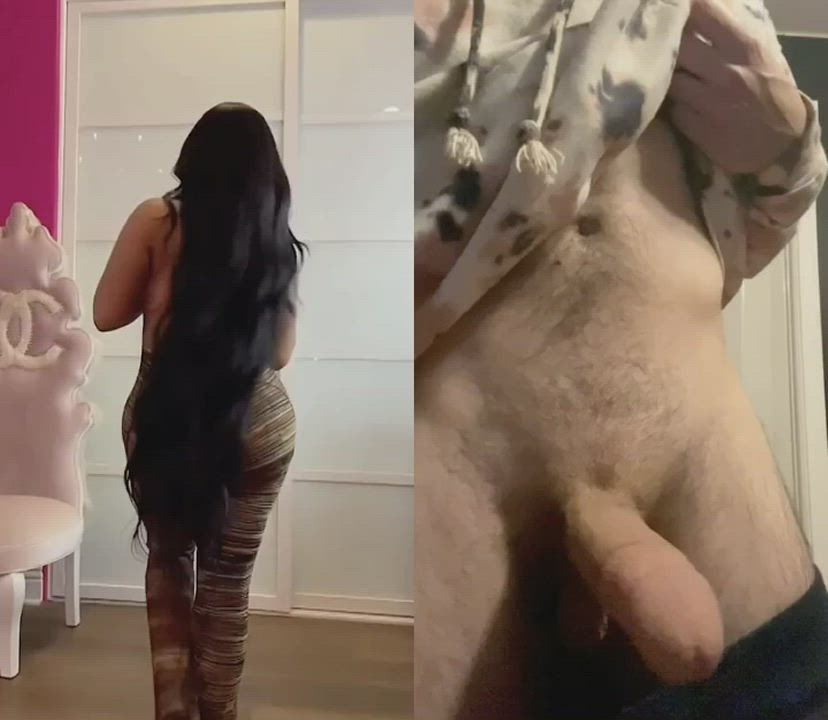 Nicki’s ass shaking makes my big white cock spring out of my pants