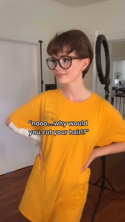 brunette glasses short hair tiktok tomboy clip