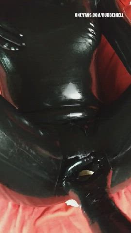 Getting pussy fingered in condom latex catsuit 😊