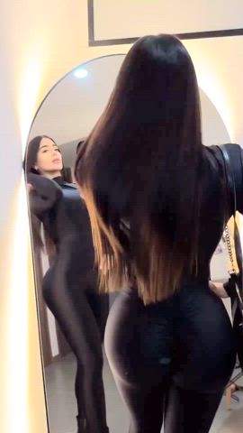 ass black bodysuit brunette model clip