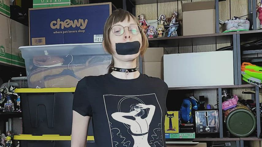 bondage gagged glasses ponytail t-girl trans trans woman clip