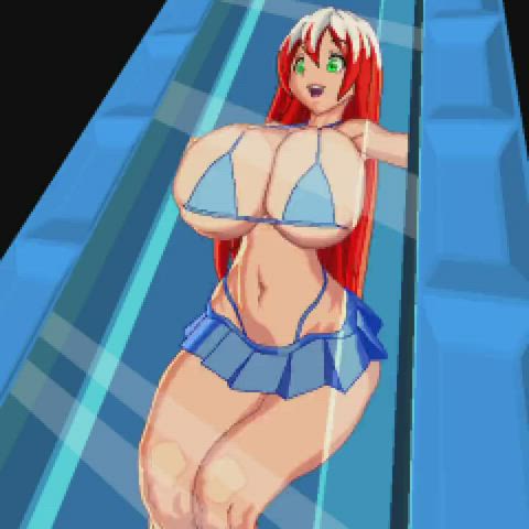 animation anime big tits bikini dancing huge tits motorboating smother clip