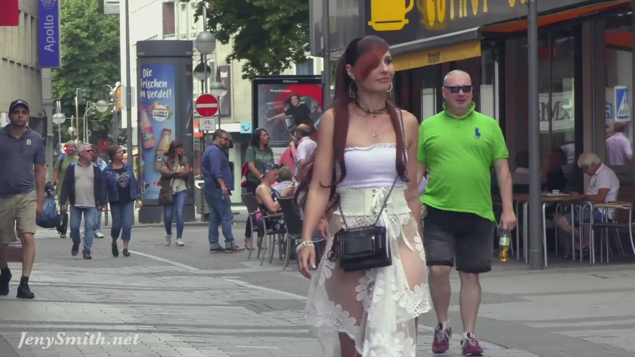 Jeny Smith Walks in Public in Transparent Dress without Panties