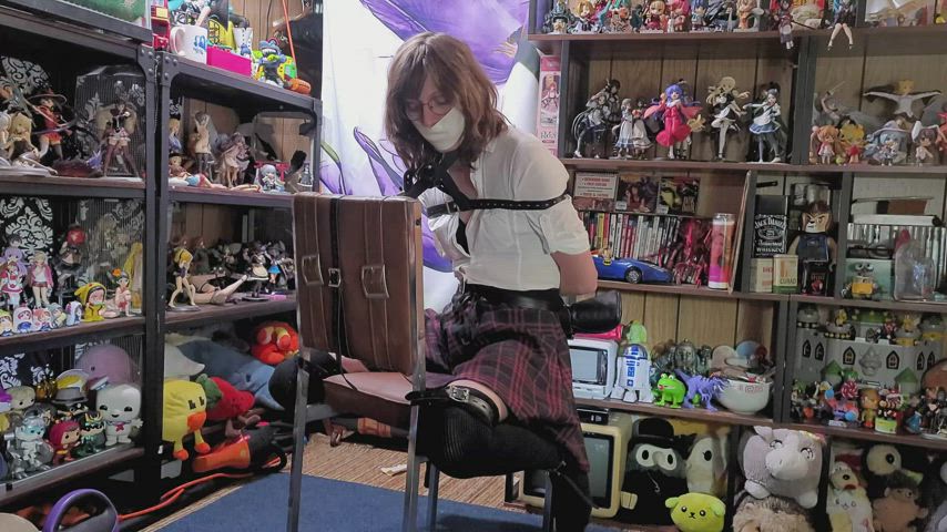 bdsm bondage clothed gagged glasses knee high socks trans trans woman clip