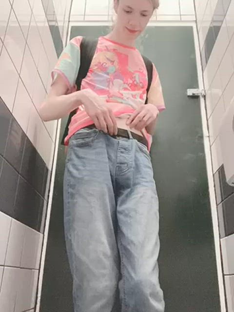 Public bathroom chastity check!! Make sure kitty is safe while out and about!!