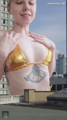 I love the gold bikini in this giantess growth clip!