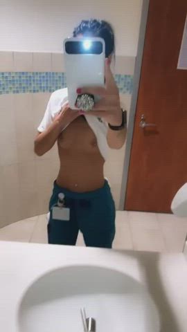 Babe Mirror Nipple Piercing Nurse Selfie Tits clip