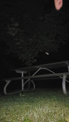 totally naked on a park bench in the middle of the night