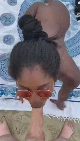 beach blowjob ebony glasses outdoor clip