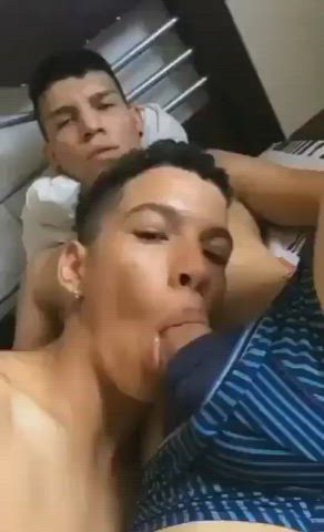 Casually sucking his friend's dick
