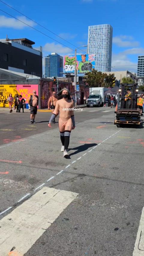 cute femboy walking naked in public