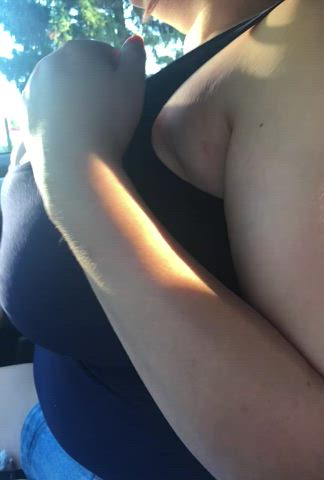 Chubby tits in the car