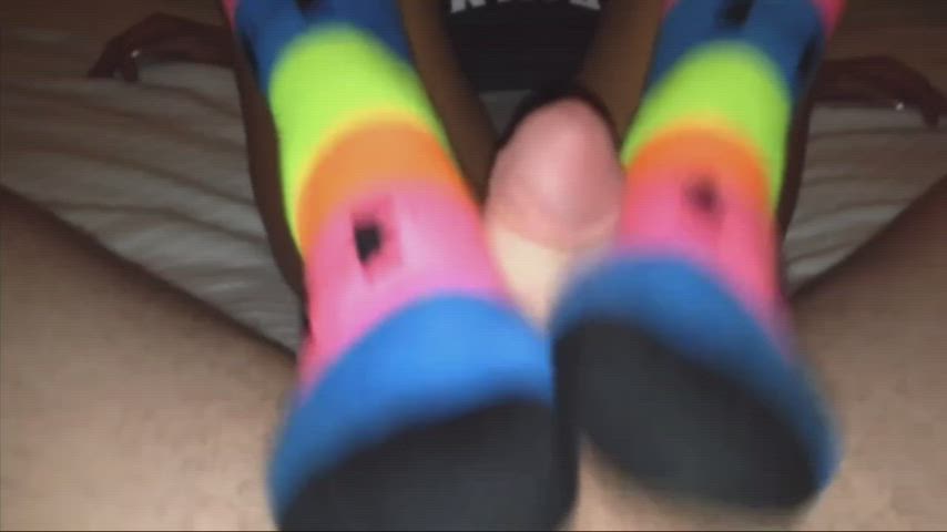 [f] sockjob from colorful under armor socks makes him cum all over