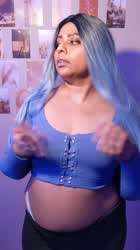 Do you like blue haired brown girls with blue tops doing a titty reveal?