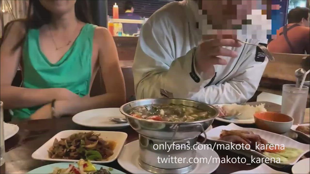 Changing my top while eating in a restaurant together with friends