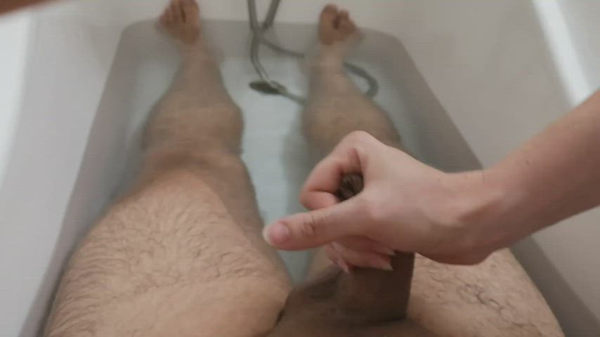 foreskin cumshot in the bath