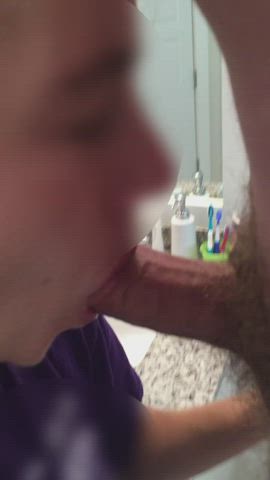 Wife loves sucking cock. Working on going deeper but has a bad gag reflex