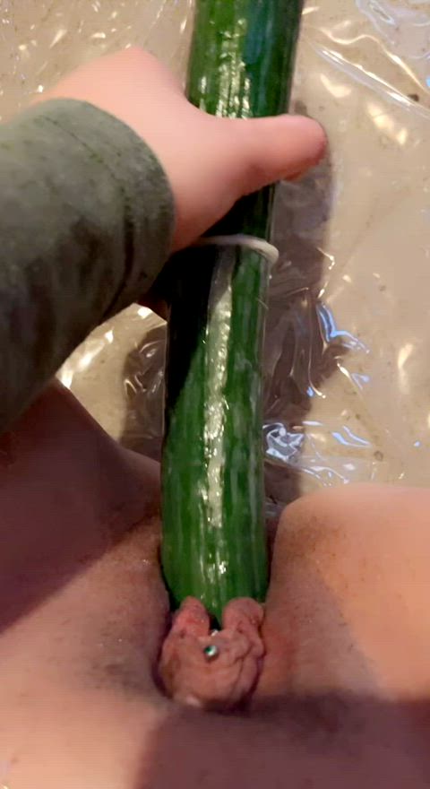 cucumber object insertion pierced piercing pussy lips pierced pussy clip