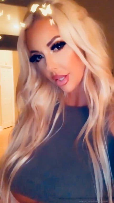 beautiful big tits bimbo blonde fake lips fake tits joi pornstar reveal whore clip