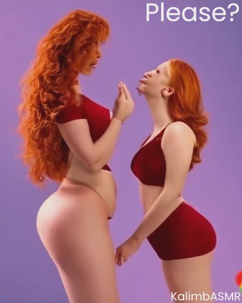 3d asmr animation caption lesbians redhead size difference tall clip