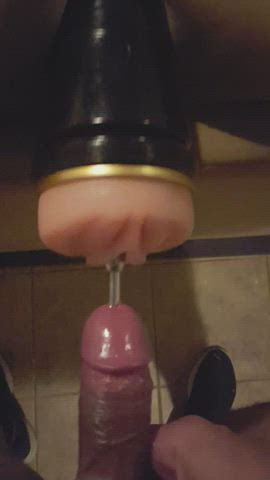 Cumming while fucking a Fleshlight and getting fucked by a vibrating sound..