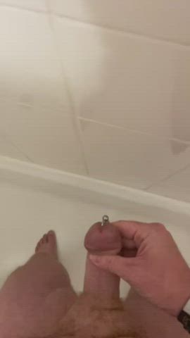Jerking in the shower and slomo cum shot